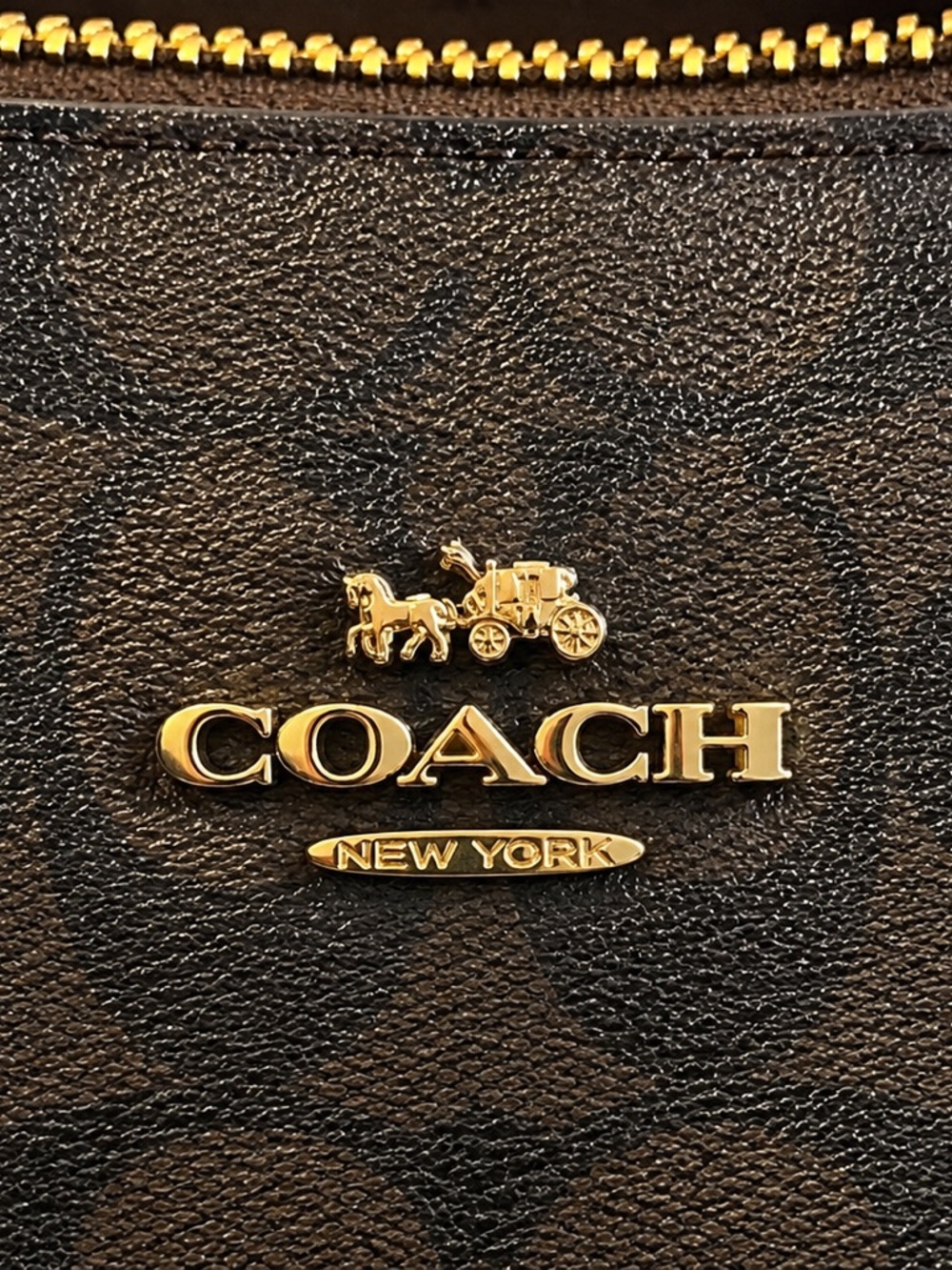 Coach Brown Signature Tote with Black Trim and Gold Hardware - Picture 2 of 4